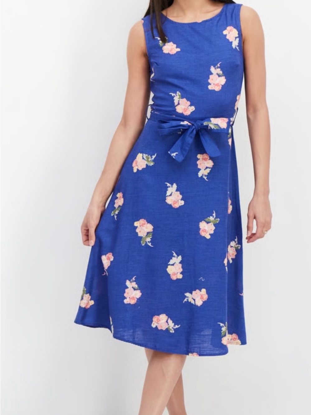 Joules Blue Floral Sleeveless Cotton Midi Dress - Women's US 12 / UK 16⁠